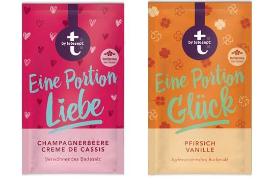 t: by tetesept Badesalze „Eine Portion Liebe“ und „Eine Portion Glück“