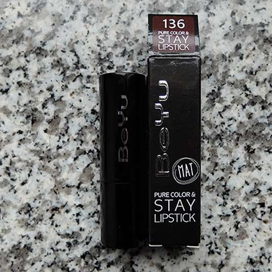 BeYu Pure Color & Stay Lipstick, Farbe: 136 Ruby Rebel - Verpackung und Hülse