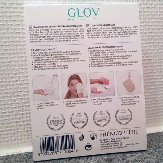 GLOV On-The-Go Gesichts-Reinigungs-Handschuh - Rückseite der Verpackung