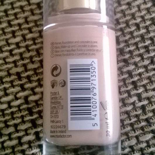 Max Factor Face Finity All Day Flawless 3 in 1 Foundation, Farbe: 40 Light Ivory - Rückseite