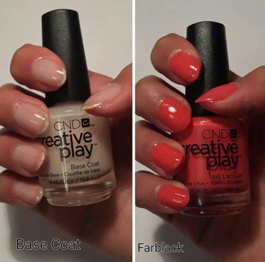 Fingernägel mit CND CREATIVE PLAY Base Coat und CND CREATIVE PLAY Nail Lacquer, Farbe: Coral Me Later
