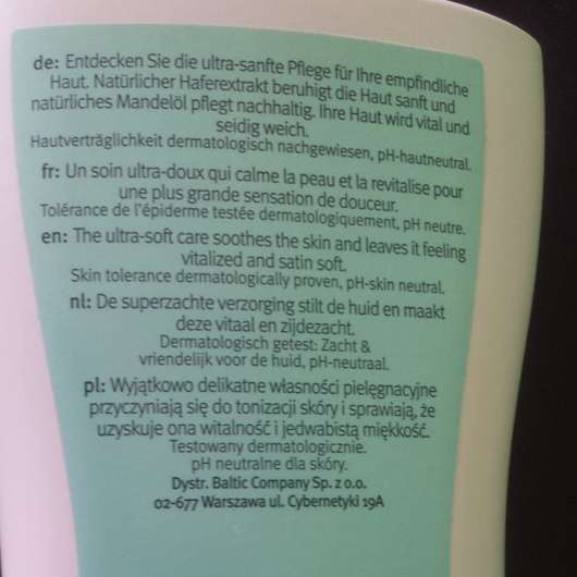 Rückseite der fenjal Sensitive Body Lotion