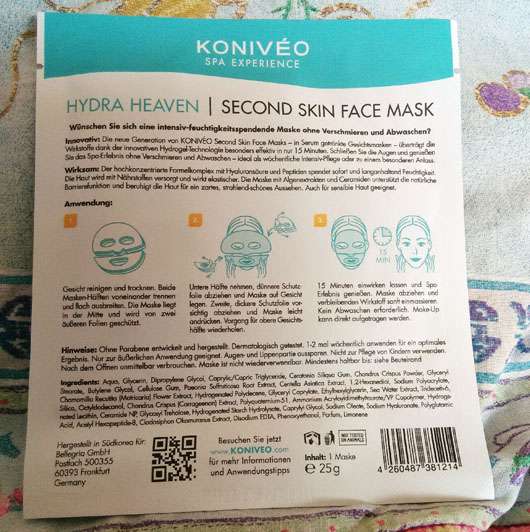 KONIVÉO Second Skin Face Mask HYDRA HEAVEN Herstellerangaben
