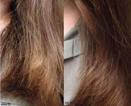 Haare ohne/mit HASK Argan Oil Repairing Shine Hair Oil