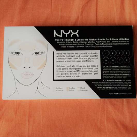 Rückseite der NYX Highlight & Contour Pro Palette