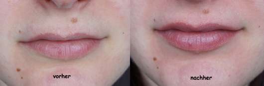 Lippen vor und nach der Verwendung des alverde Naturkosmetik Sugar Lip Scrub