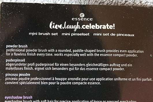 Verpackungsrückseite - essence live. laugh. celebrate! mini brush set (LE)