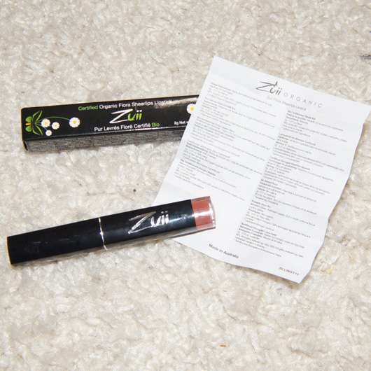 ZUII ORGANIC Certified Organic Flora Sheerlips Lipstick, Farbe: Fern Verpackung und Design