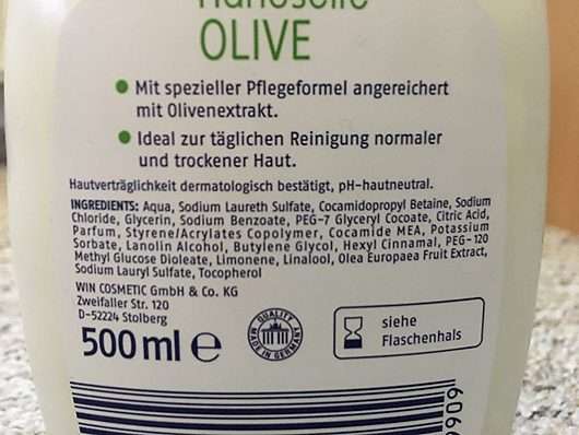 Verpackungsrückseite - Cien Handseife Olive