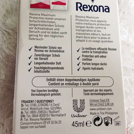 Rexona Maximum Protection Anti-Transpirant Creme "Confidence" - Verpackung Rückseite