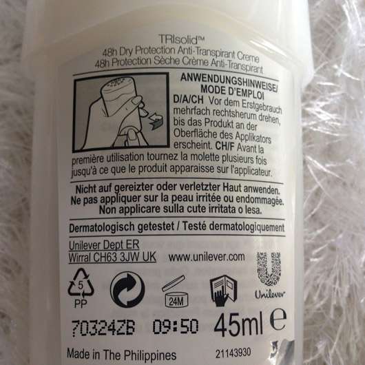 Rexona Maximum Protection Anti-Transpirant Creme "Confidence" - Behälter Rückseite