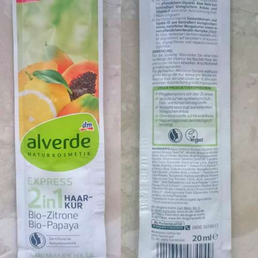 alverde 2in1 Express Haarkur Bio-Zitrone und Bio-Papaya