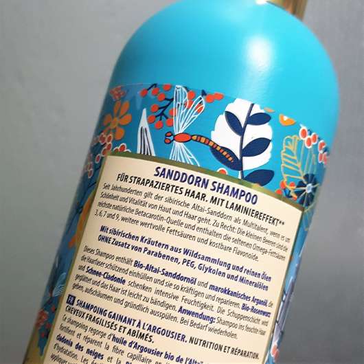 Natura Siberica Sanddorn Shampoo (für strapaziertes Haar) - Flasche Rückseite