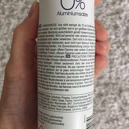 Dove Original 0% Deodorant-Spray - Flasche Rückseite