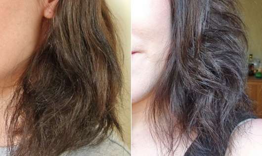 Haare zu Testbeginn (links) und nach 4-wöchigem Test (rechts)