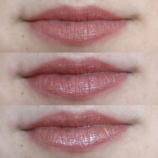 oben: Lippen mit Lippenstift // Mitte: mit einer zusätzlichen Schicht Lip Icing // unten: mit zwei zusätzlichen Schichten Lip Icing