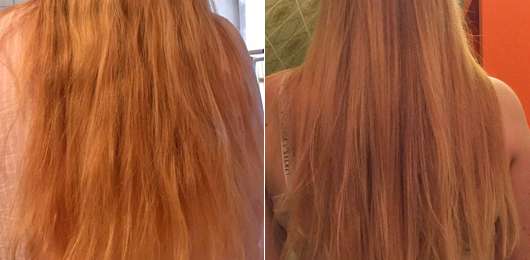Phytorelax Olio di Argan Nourishing Shampoo - links: Haare zu Testbeginn // rechts: Haare nach zweiwöchigem Test