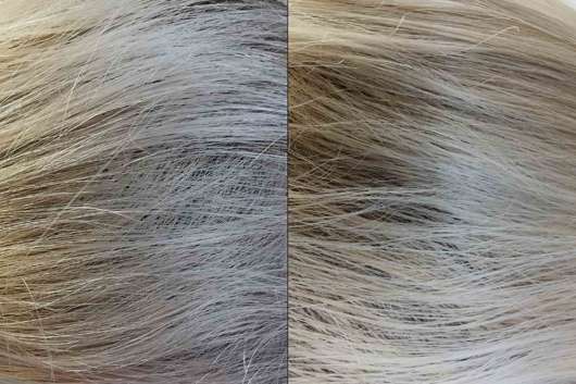 Haar vor Nutzung des Haarsprays von STYX (links) und danach (rechts)