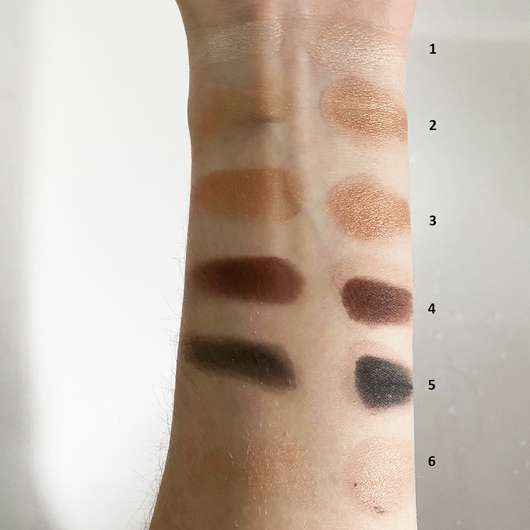 trend IT UP Color Circuit Eye Shadow Palette, Farbe: 010 - links: Swatches ohne Base // rechts: Swatches mit Base